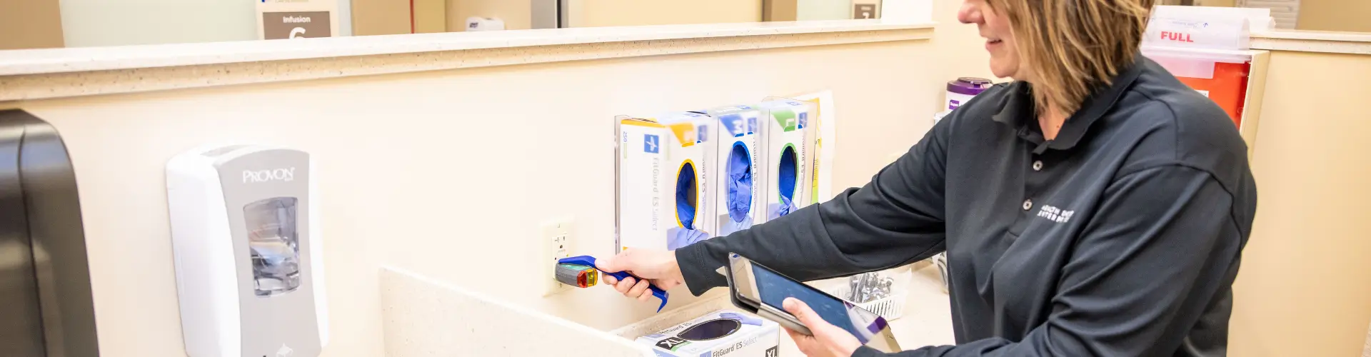 A Health Choice Enterprises employee performs an electrical receptacle test.