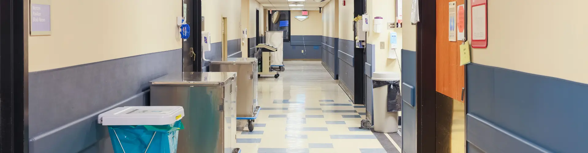A hallway in a healthcare facility.
