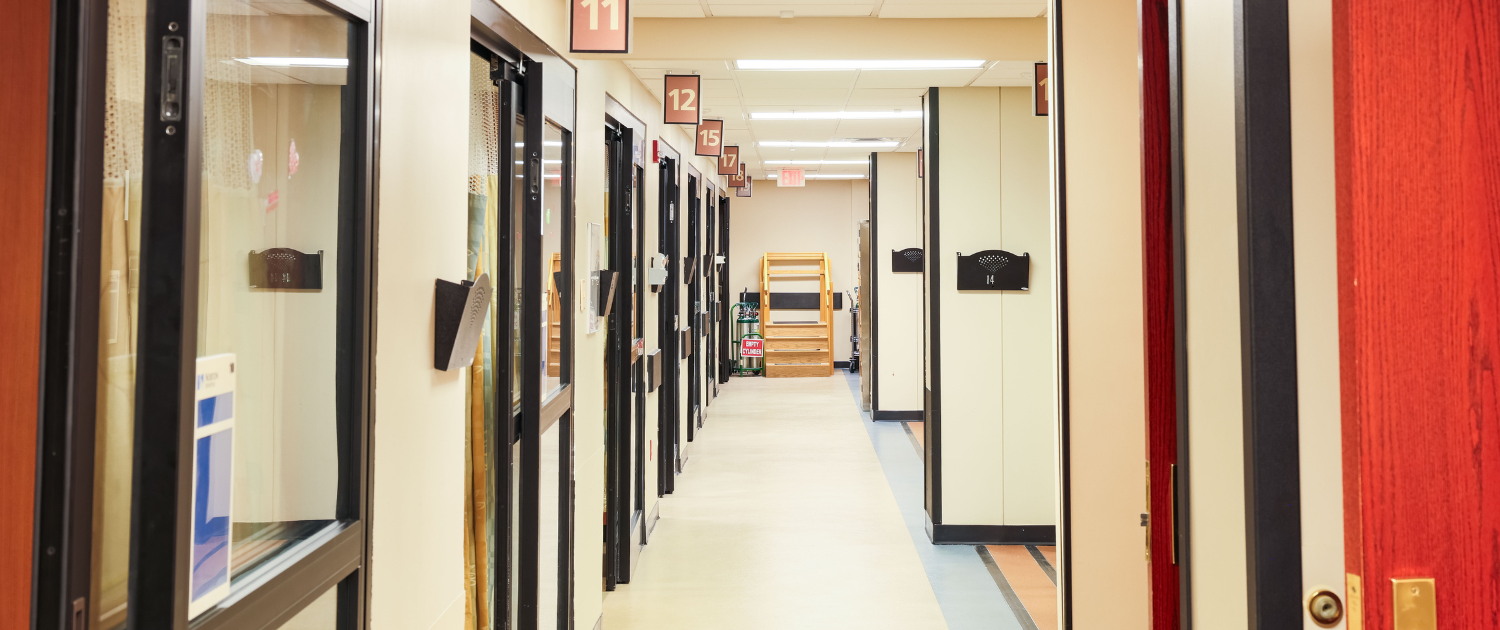 A hallway in a healthcare facility.